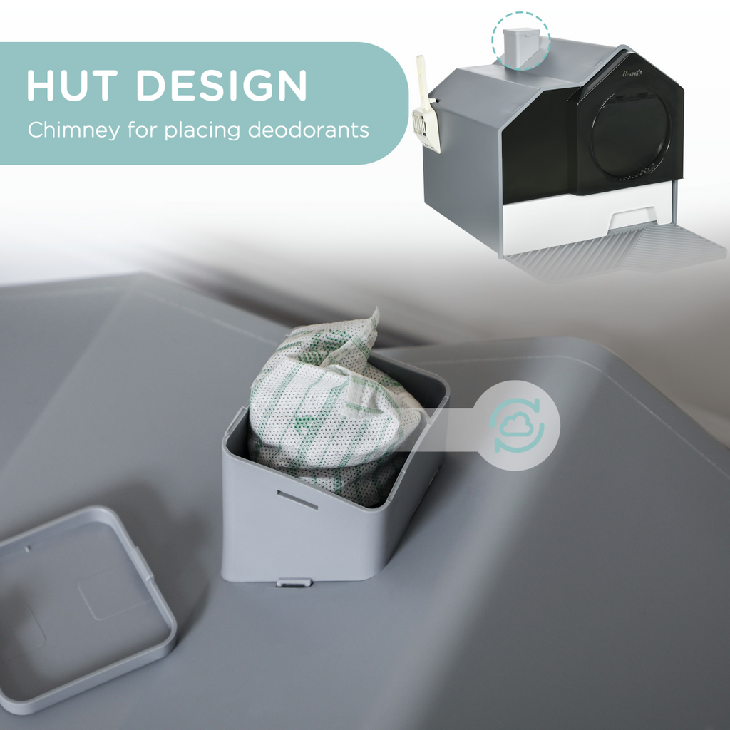 Hooded Cat Litter Tray with Drawer, Handle & Scoop