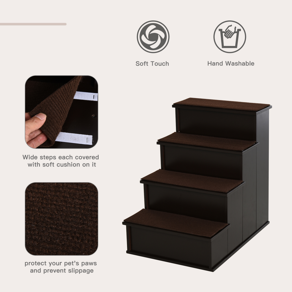 4-Step Wooden Pet Stairs with Plush Cushions