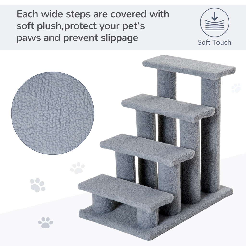 4-Step Grey Pet Ramp & Stairs for Dogs and Cats