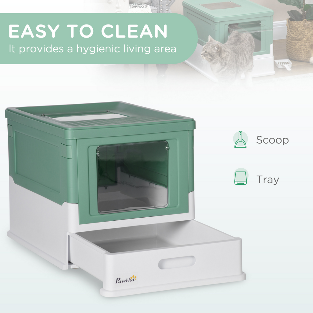 Portable Hooded Cat Litter Box with Scoop – Green