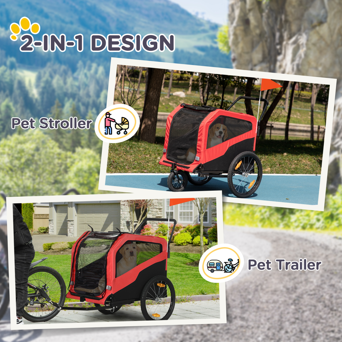 2-in-1 Dog Bike Trailer & Stroller for Large Dogs | Petmelle