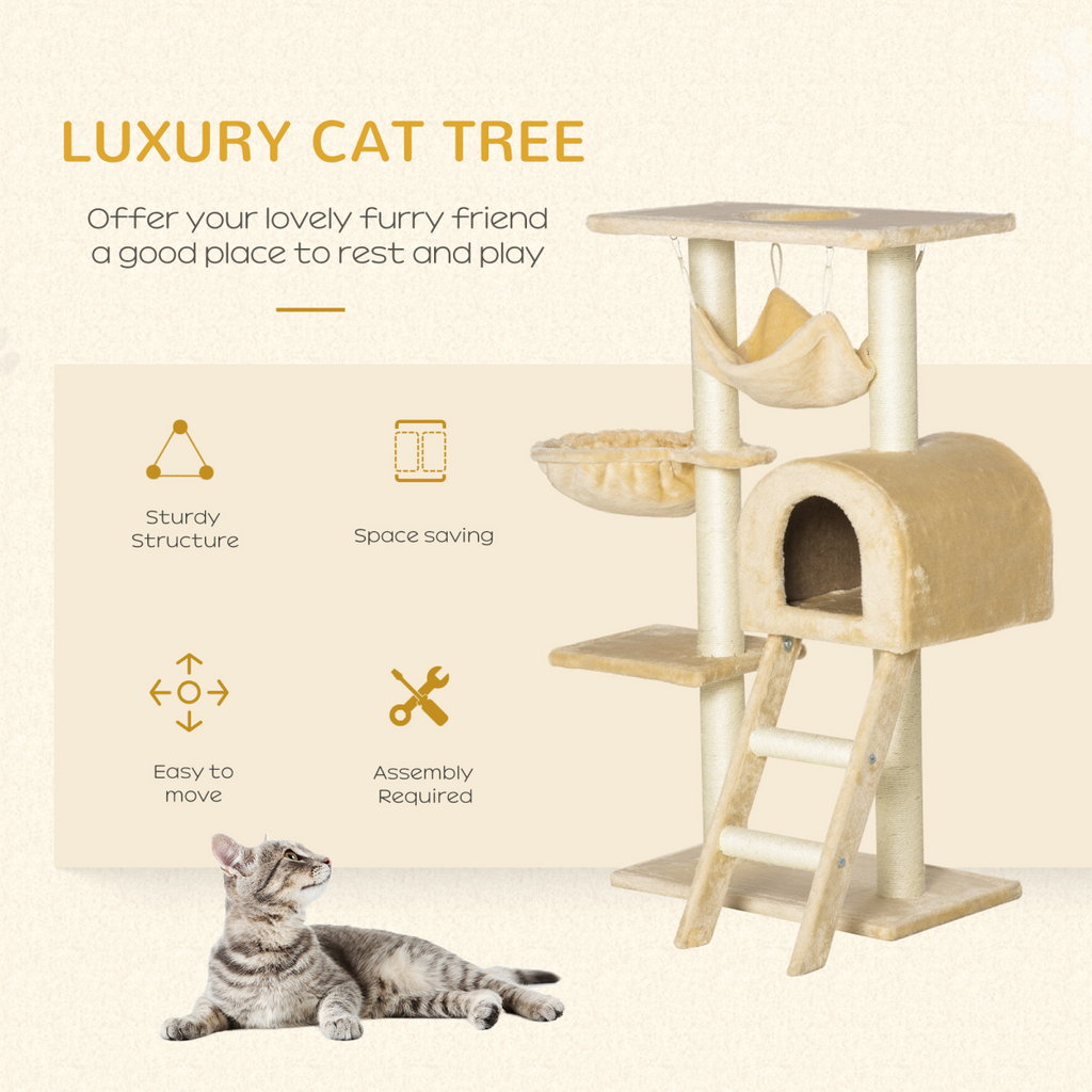 Indoor Cat Tree with Hammock, House & Scratching Post | Petmelle