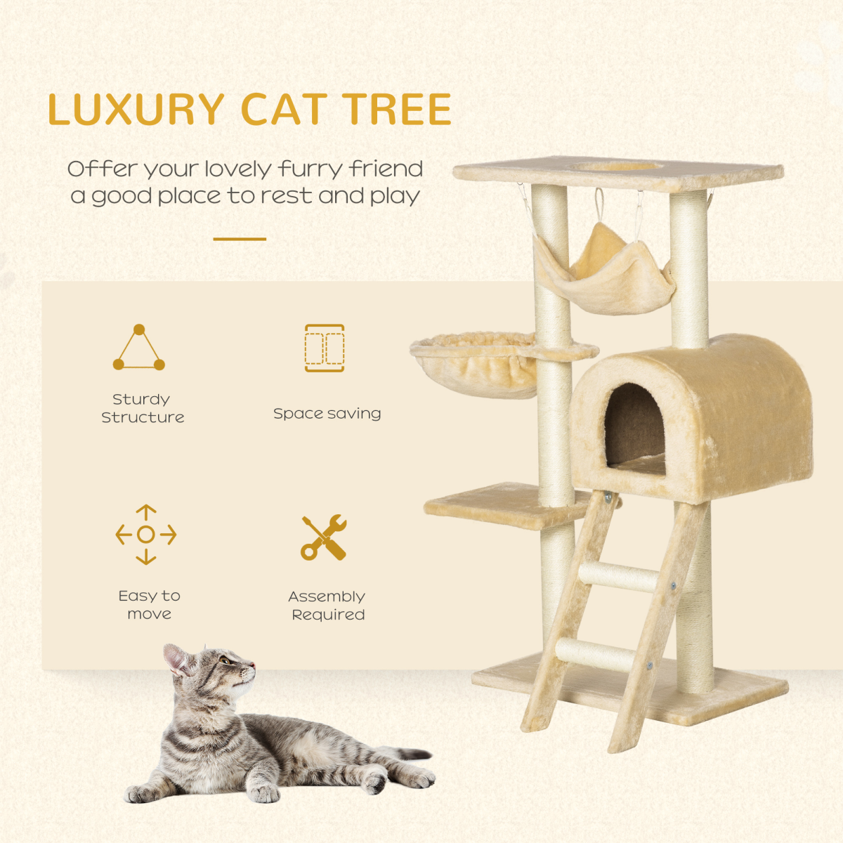 Indoor Cat Tree with Hammock, House & Scratching Post | Petmelle
