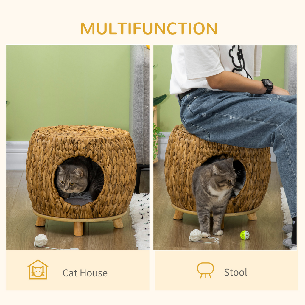 Rattan Cat House Stool with Cushion for Indoor & Outdoor Use