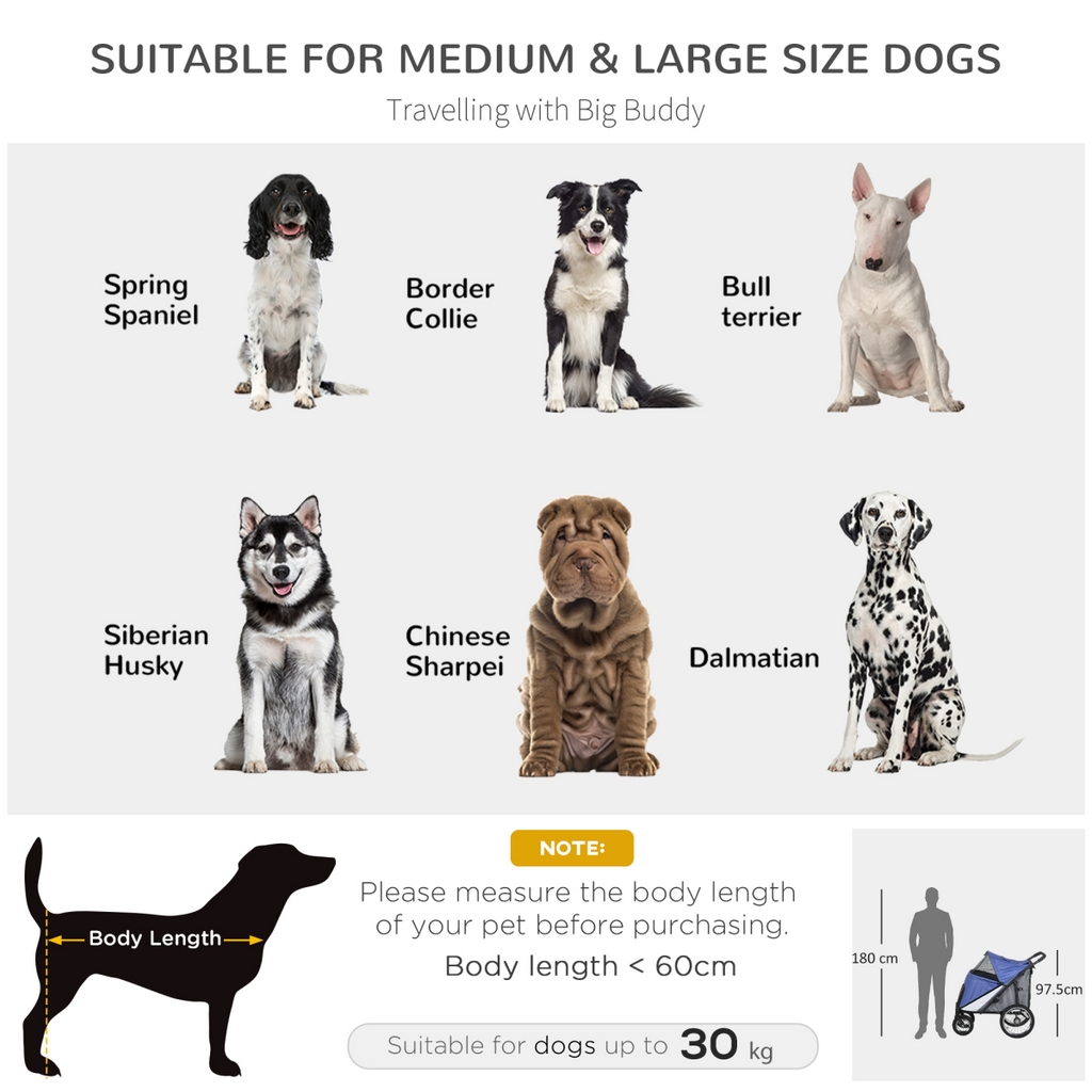 Blue Foldable Pet Stroller with Cushion for Medium & Large Dogs