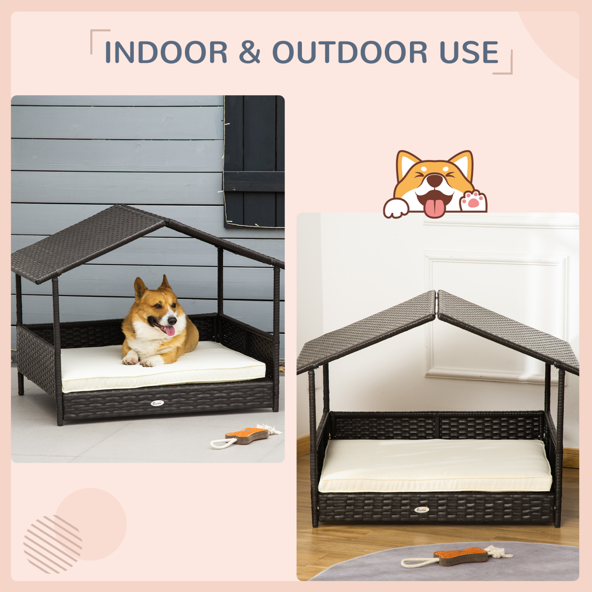 Wicker Dog & Cat House with Soft Cushion