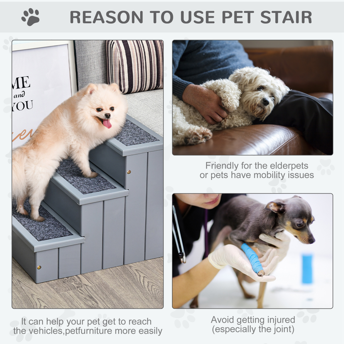 3-Step Wooden Pet Stairs with Storage for Dogs & Cats | Petmelle