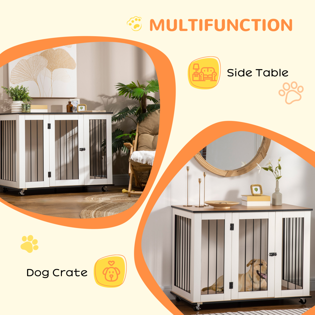White Furniture Dog Crate End Table with Lockable Door | Petmelle