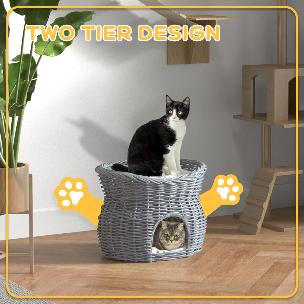 2-Tier Willow Cat House & Elevated Cushion Bed