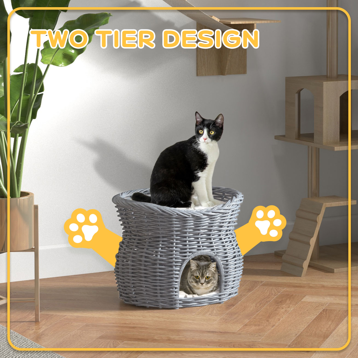 2-Tier Willow Cat House & Elevated Cushion Bed