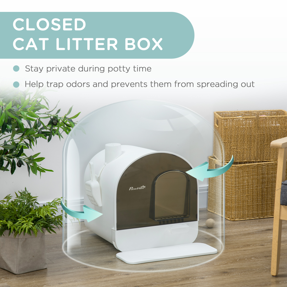 Hooded Cat Litter Tray with Scoop, Filter & Flap Door
