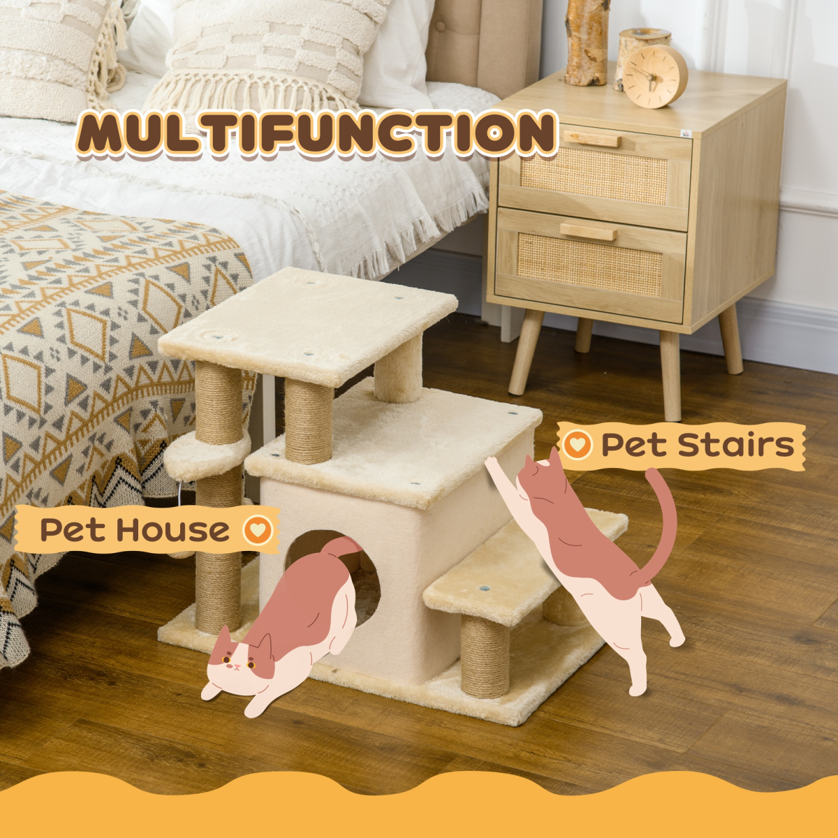 4-Step Pet Stairs for Beds with Removable Cover