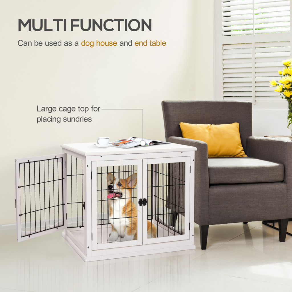 White Wooden Dog Crate End Table for Small Dogs