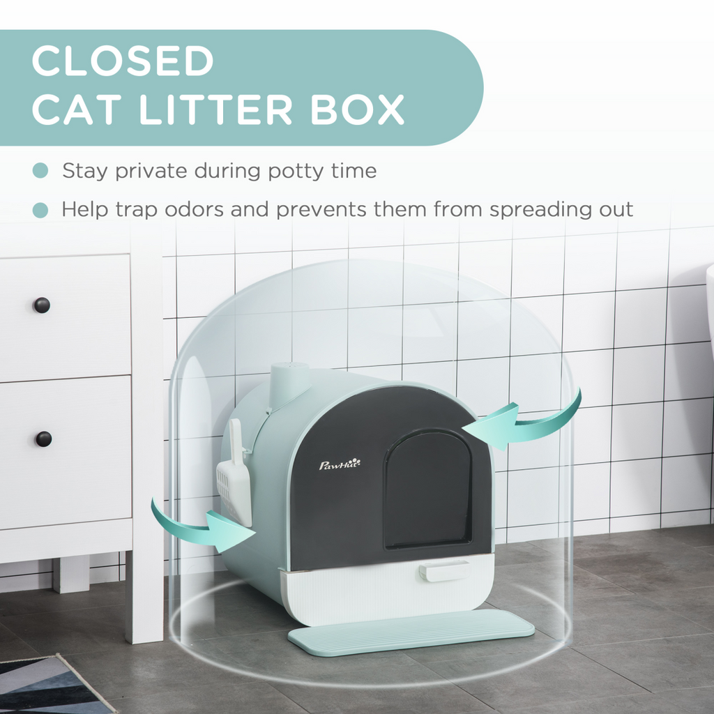 Green Hooded Cat Litter Tray with Scoop & Filter