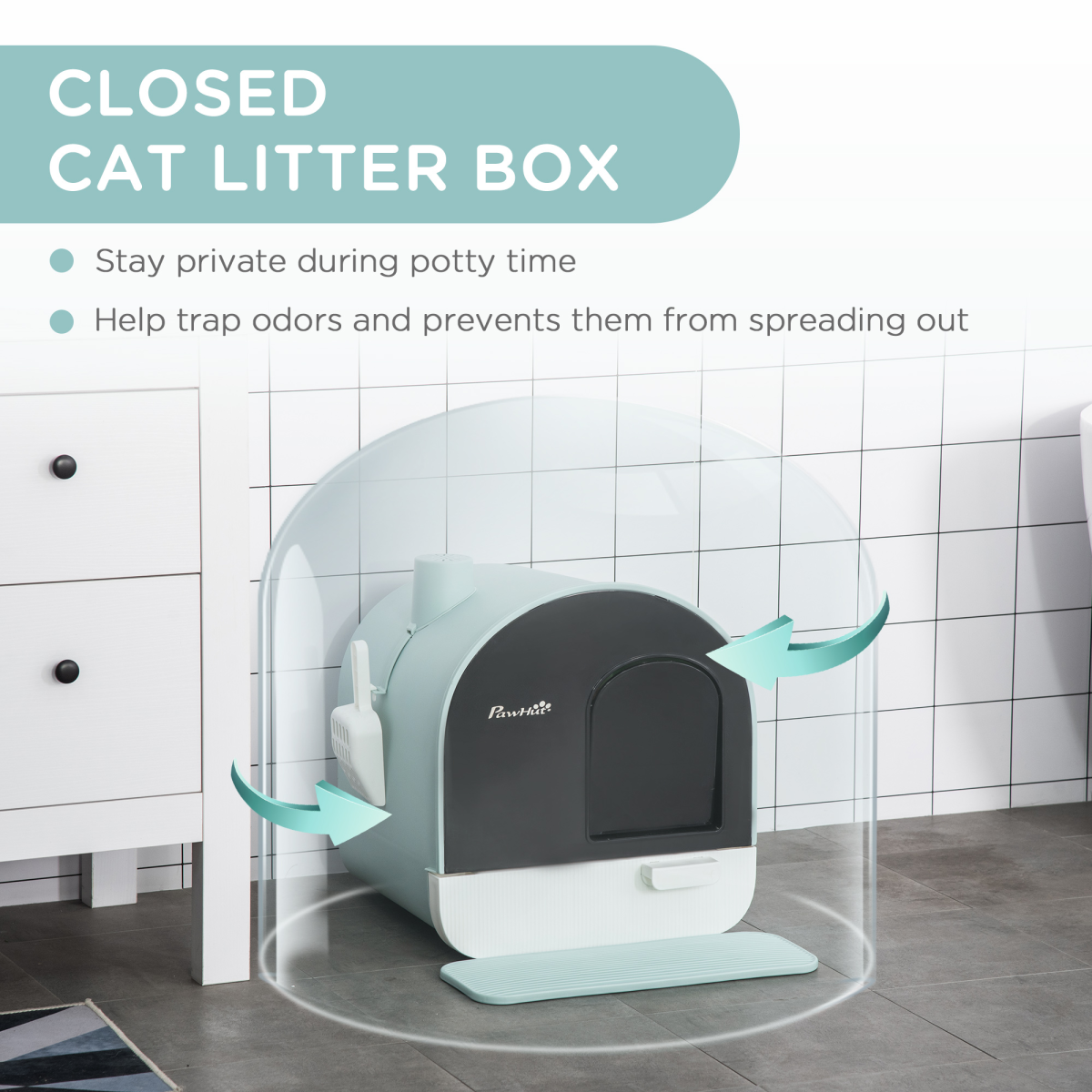 Green Hooded Cat Litter Tray with Scoop & Filter