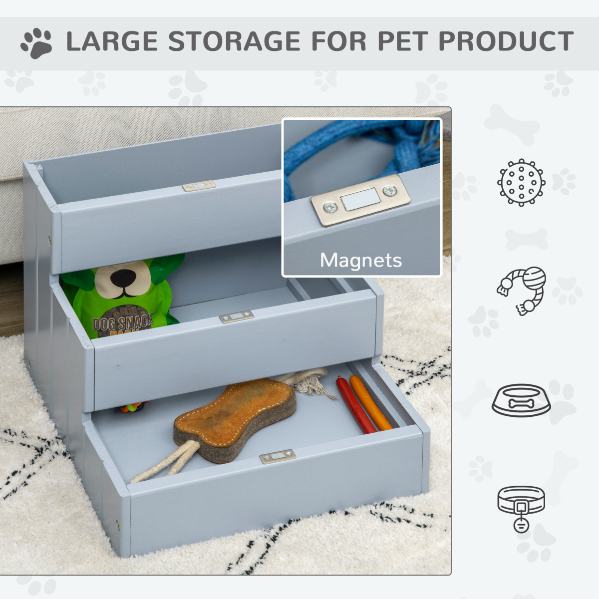 3-Step Wooden Pet Stairs with Storage for Dogs & Cats | Petmelle