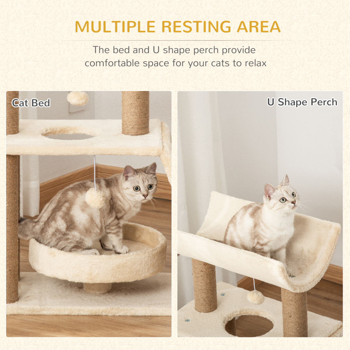 Cat Tree Tower with Scratching Post, Bed, Perch & Toy