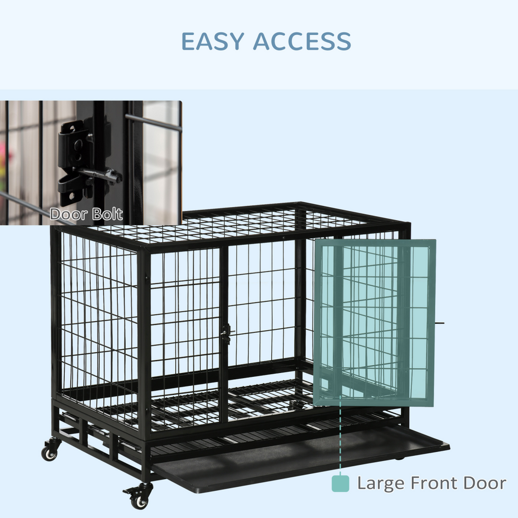 Heavy-Duty Metal Dog Crate with Wheels & Removable Tray