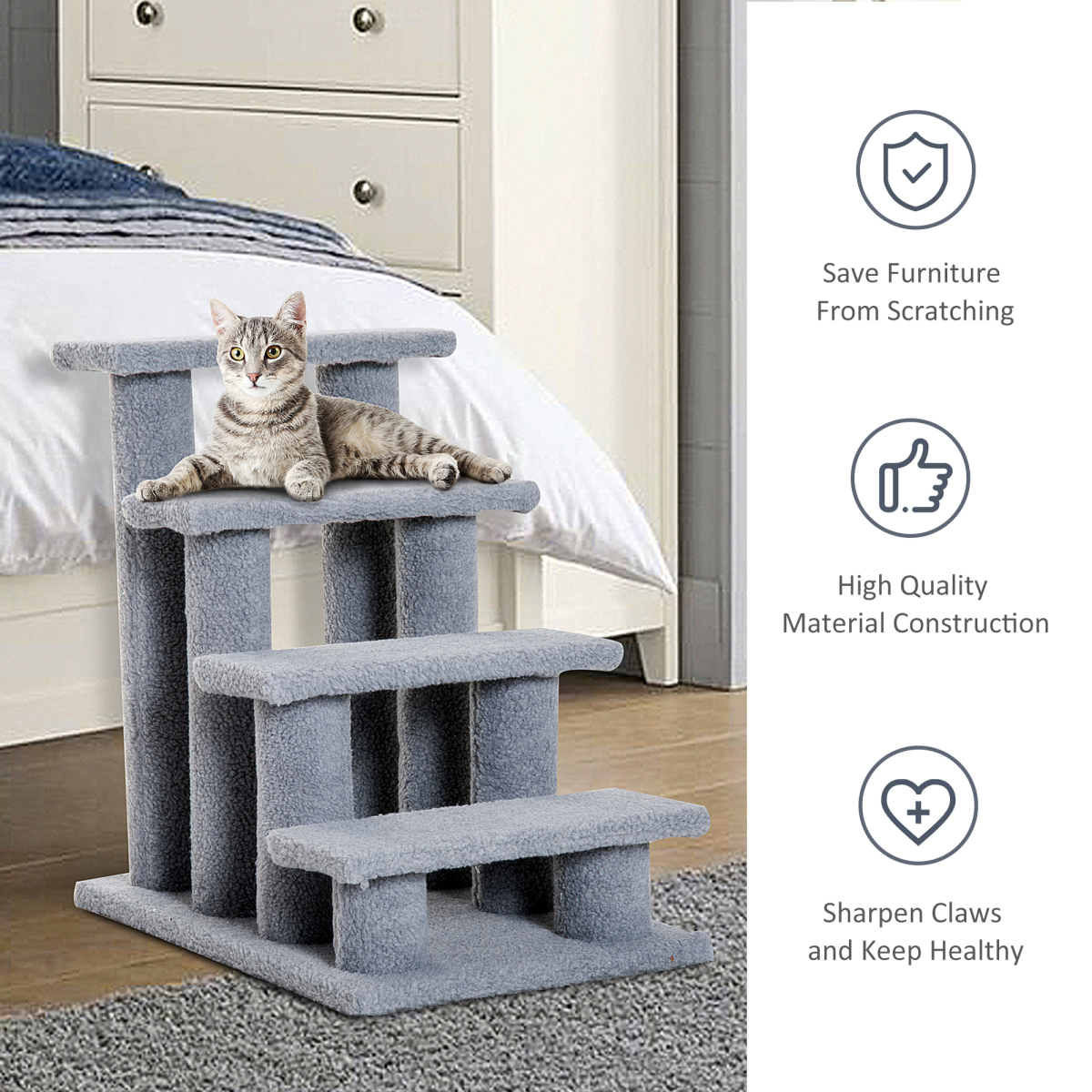 4-Step Grey Pet Ramp & Stairs for Dogs and Cats