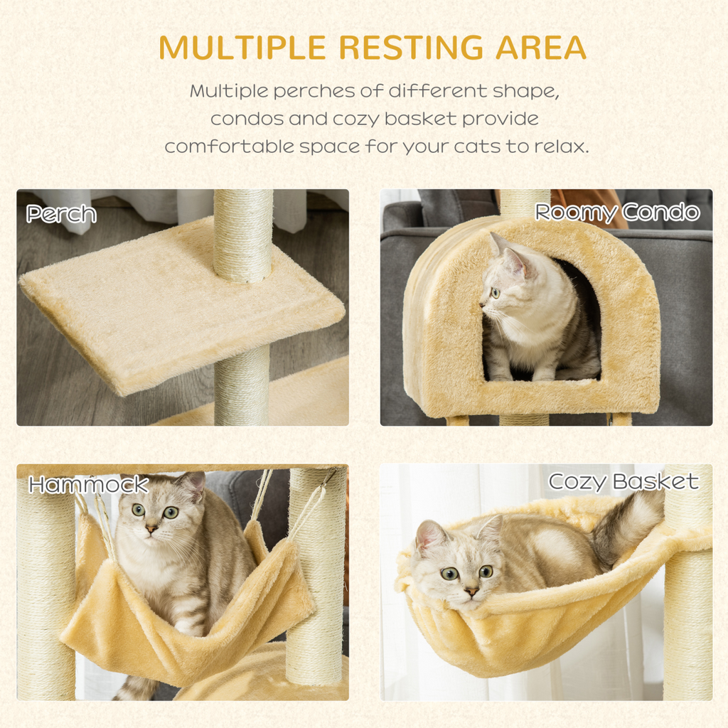 Indoor Cat Tree with Hammock, House & Scratching Post | Petmelle