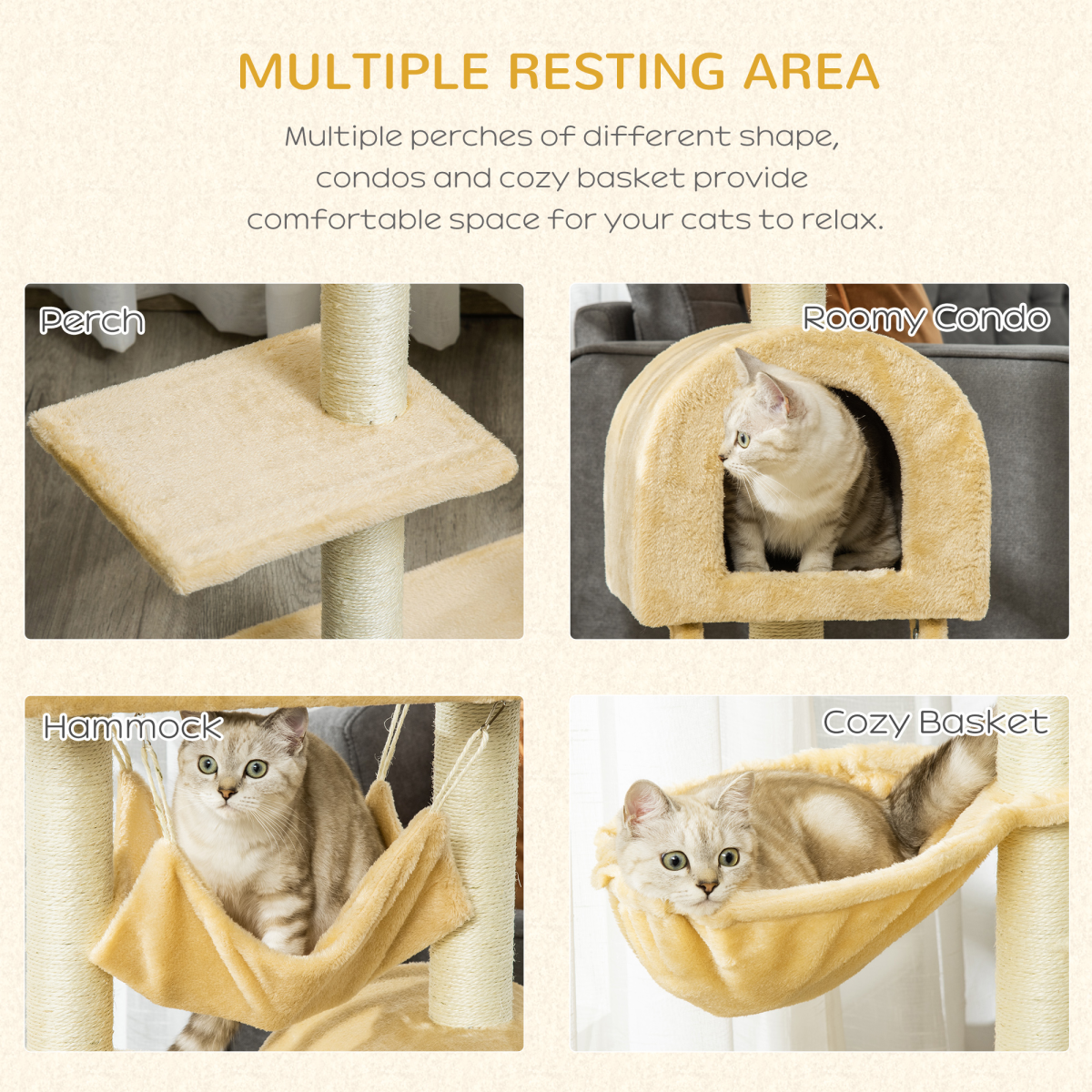Indoor Cat Tree with Hammock, House & Scratching Post | Petmelle