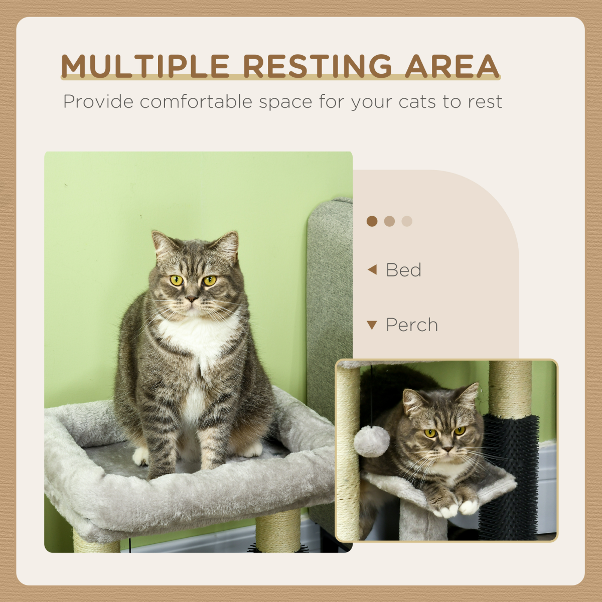 Compact Cat Tree with Bed, Scratching Posts & Self-Groomer