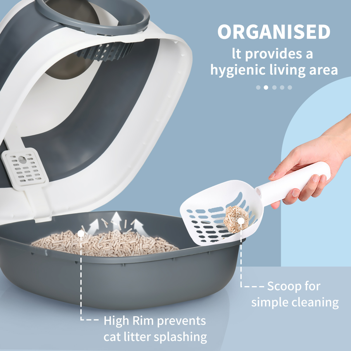 High-Sided Hooded Cat Litter Box with Scoop & Deodorising Filter