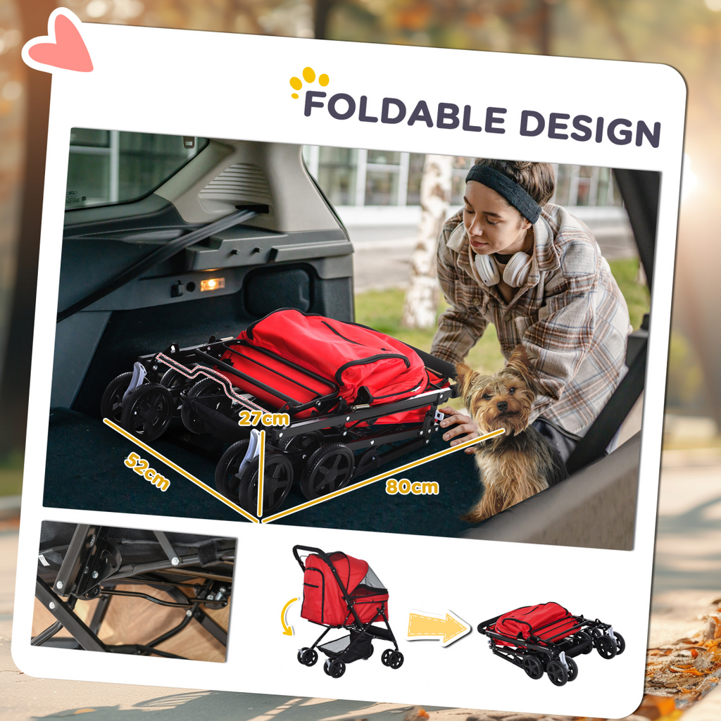 Foldable Dog & Cat Stroller with Reversible Handle | Petmelle