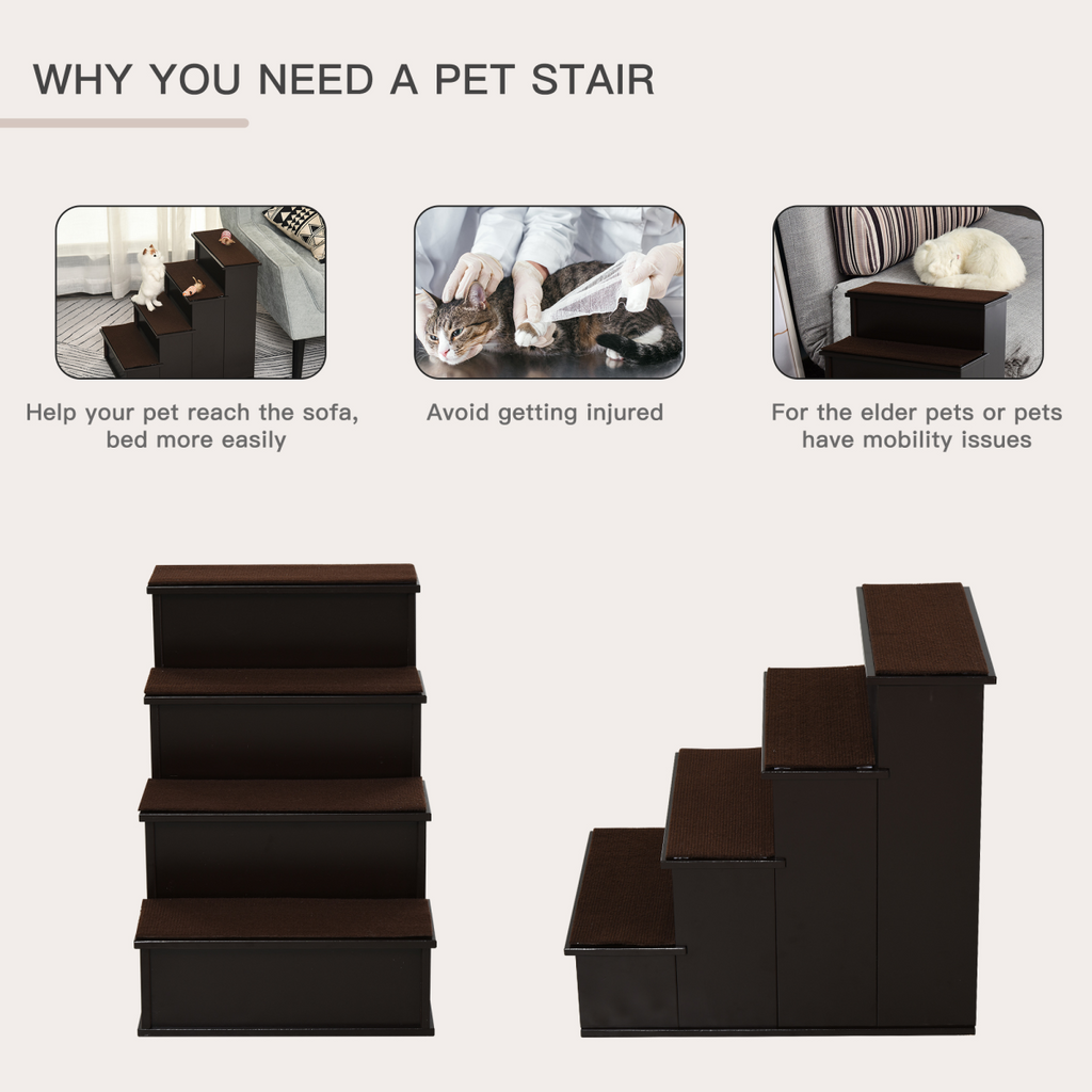4-Step Wooden Pet Stairs with Plush Cushions