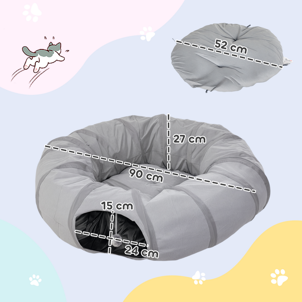 2-in-1 Cat Tunnel & Bed for Indoor Cats – Grey
