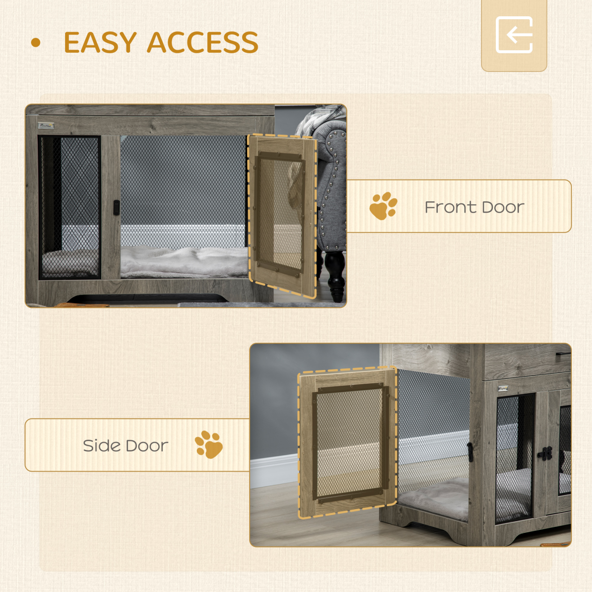 Grey Double-Door Furniture Dog Crate for Medium Dogs