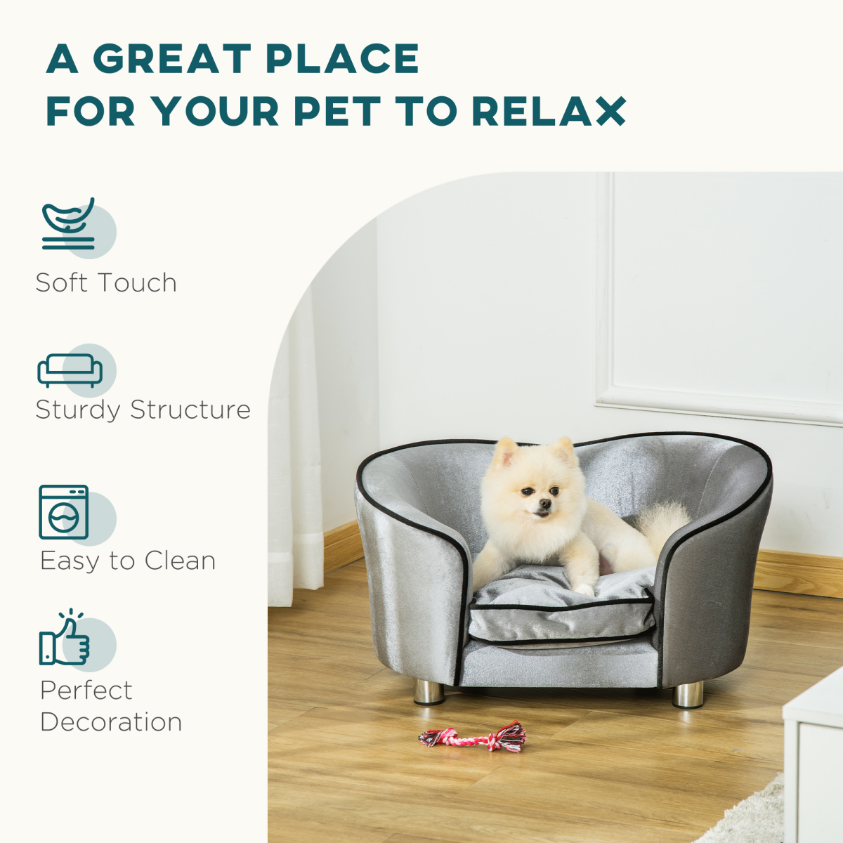 Modern Dog Sofa Bed with Removable Cushion & Storage Pocket