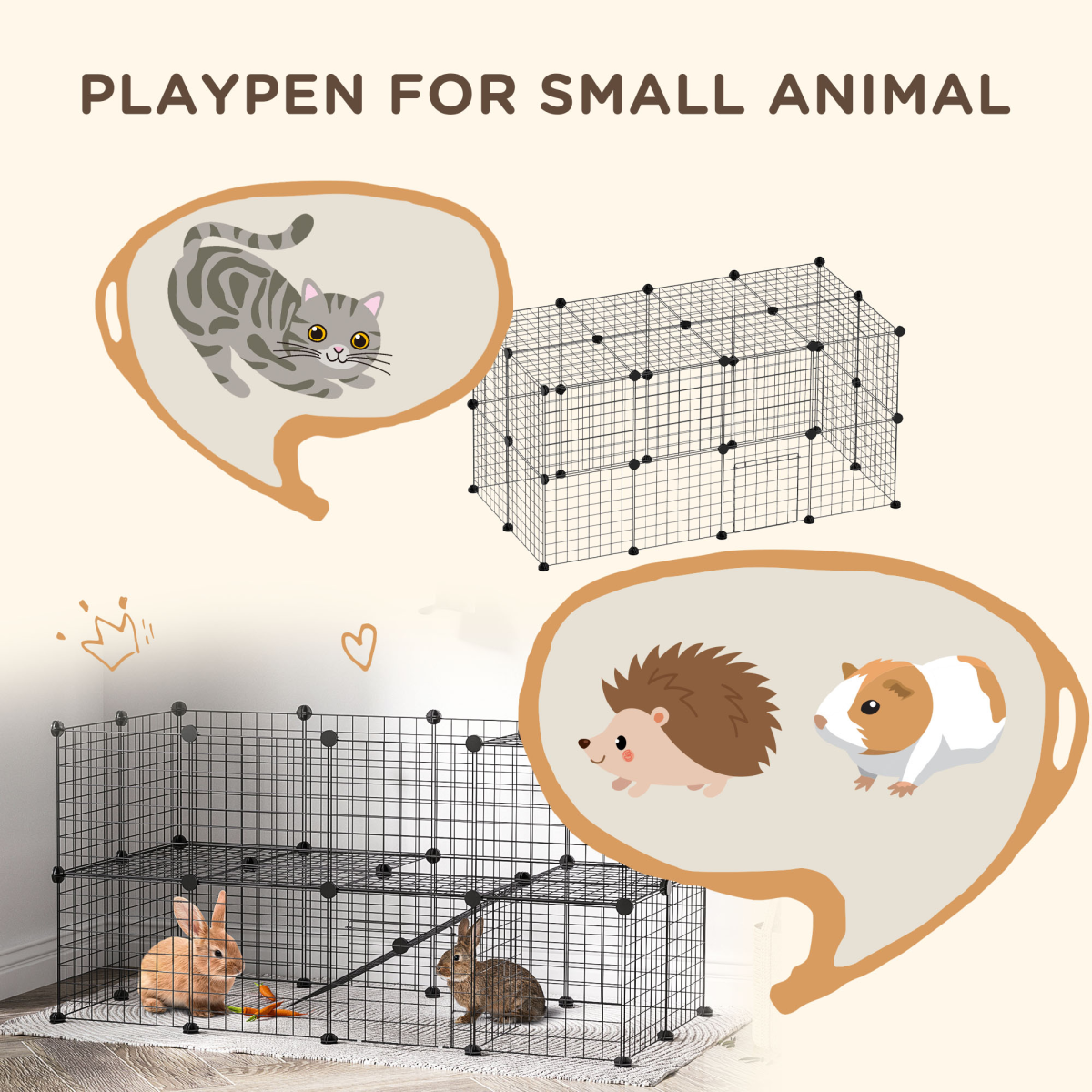 36-Panel Small Animal Playpen for Rabbits & Guinea Pigs