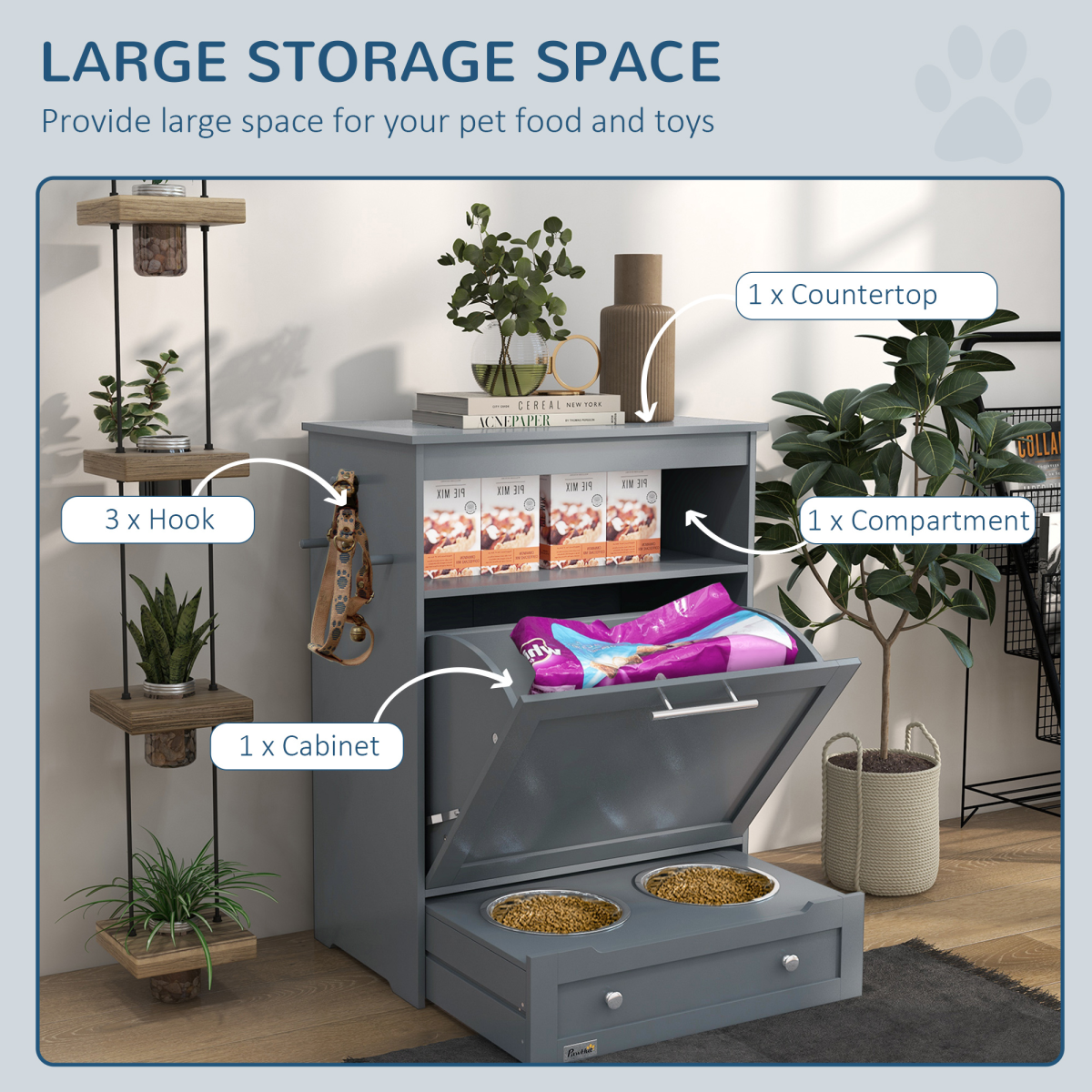 Dog & Cat Feeding Station with Food Storage Cabinet | Petmelle