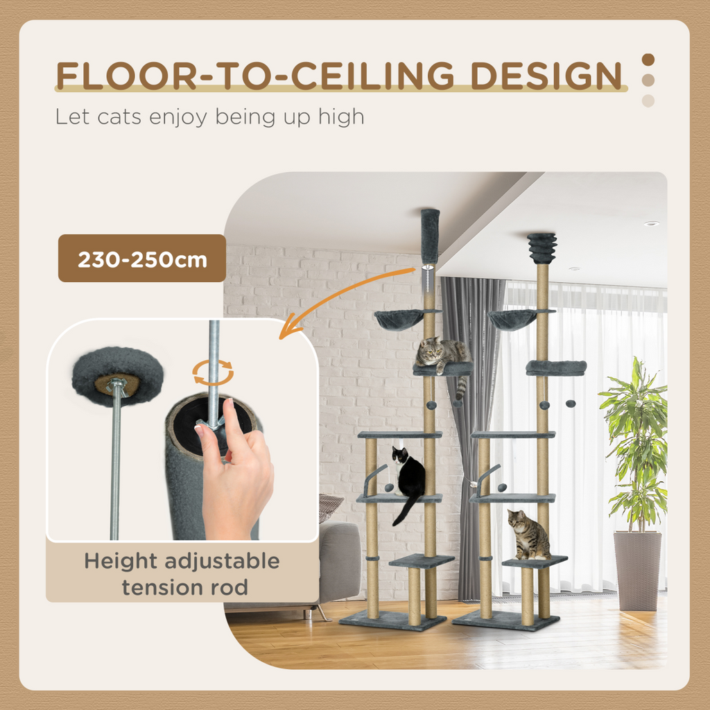 6-Tier Floor-to-Ceiling Cat Tree with Hammock | Petmelle