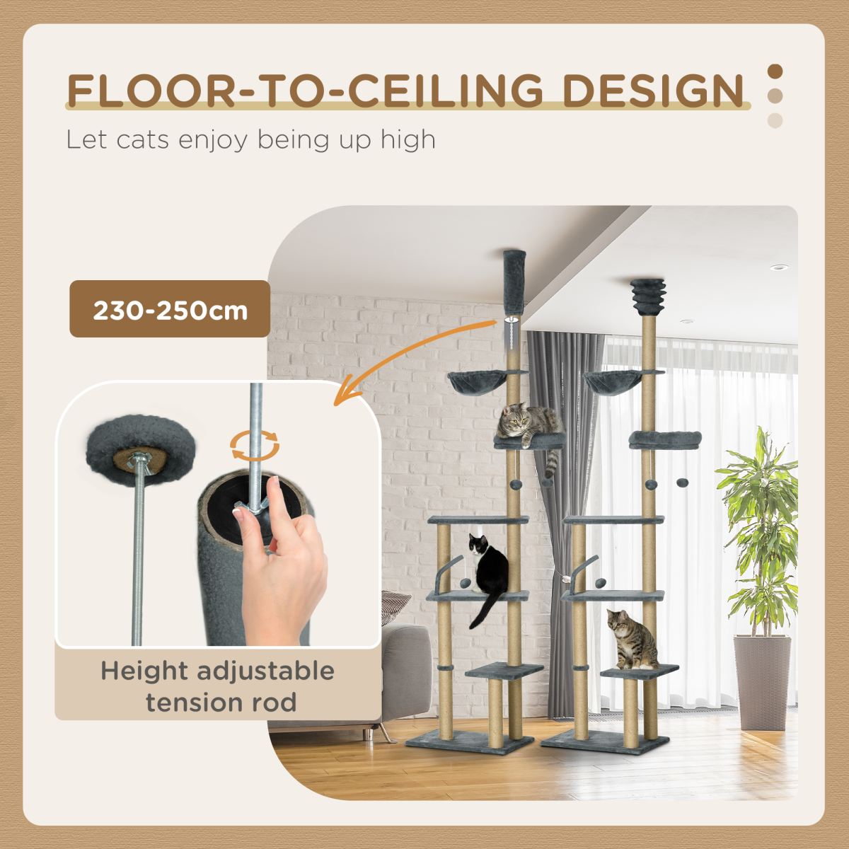 6-Tier Floor-to-Ceiling Cat Tree with Hammock | Petmelle