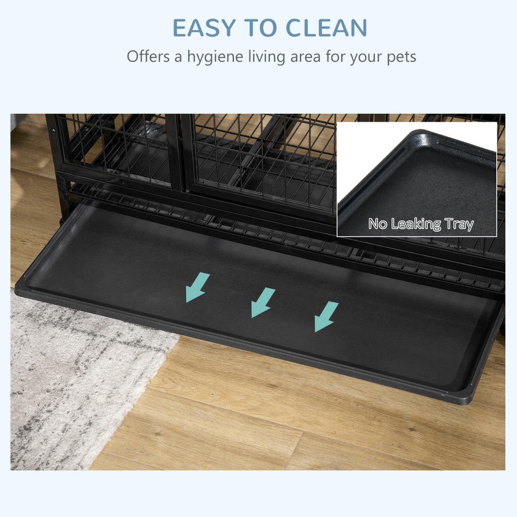 Heavy-Duty Metal Dog Crate with Wheels & Removable Tray