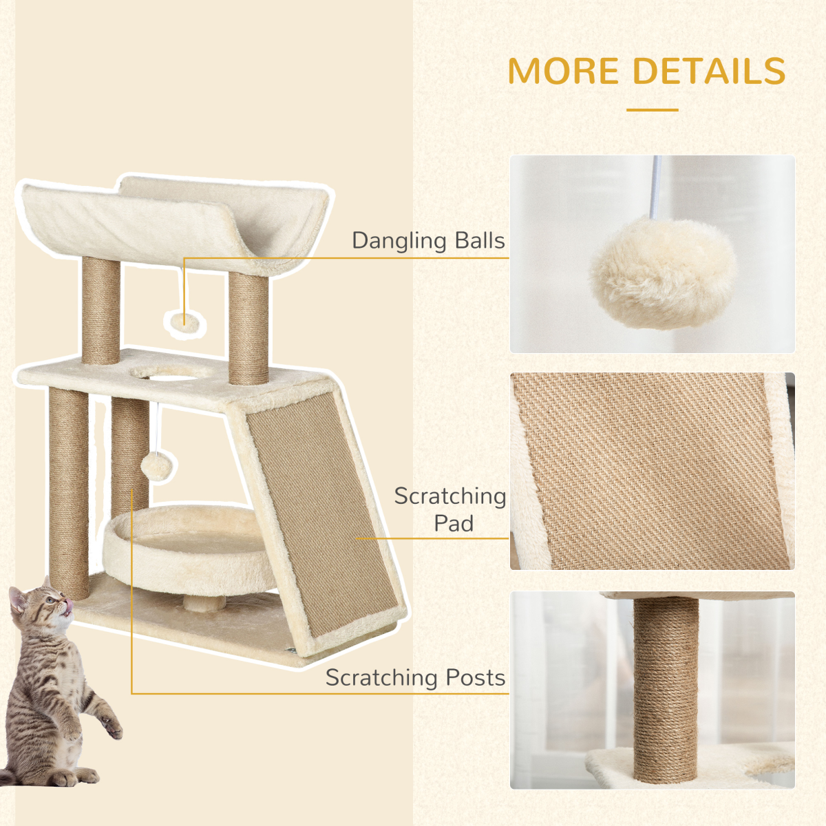 Cat Tree Tower with Scratching Post, Bed, Perch & Toy