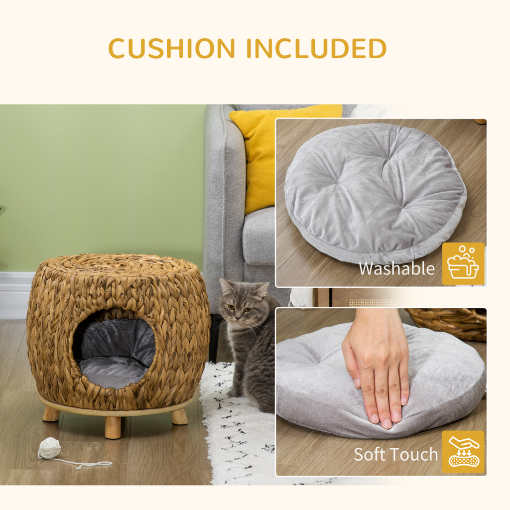 Rattan Cat House Stool with Cushion for Indoor & Outdoor Use