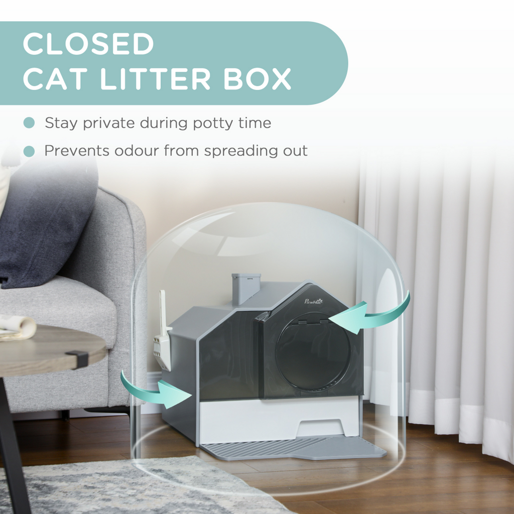 Hooded Cat Litter Tray with Drawer, Handle & Scoop