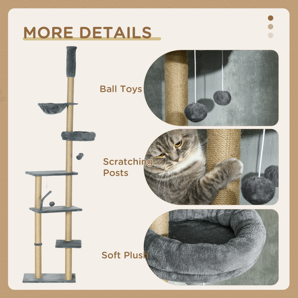6-Tier Floor-to-Ceiling Cat Tree with Hammock | Petmelle