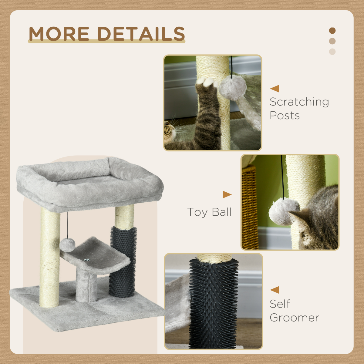 Compact Cat Tree with Bed, Scratching Posts & Self-Groomer