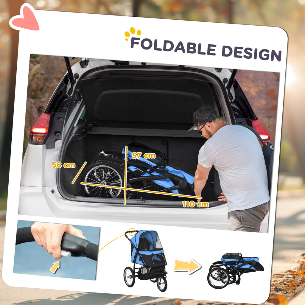 3-Wheel Foldable Pet Stroller for Dogs & Cats | Petmelle