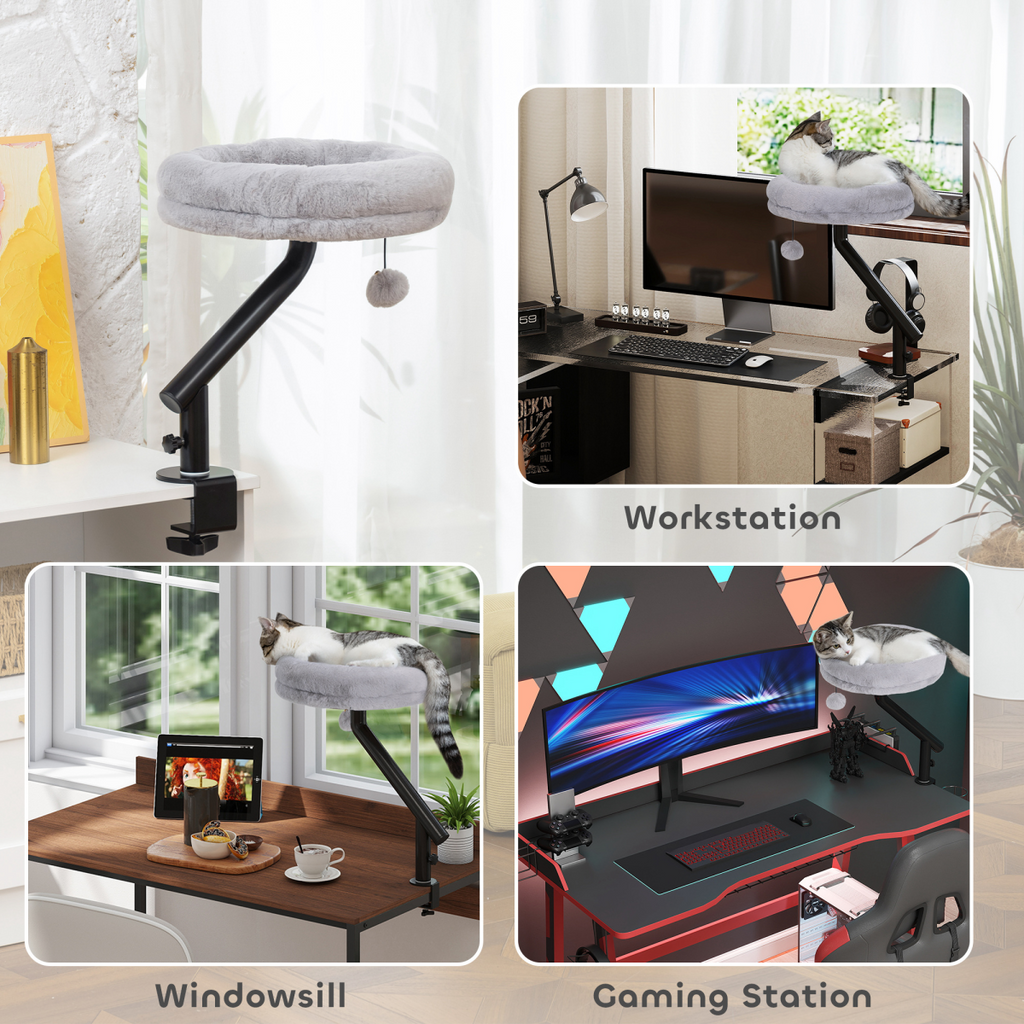 360° Rotating Desk Cat Bed & Adjustable Hammock