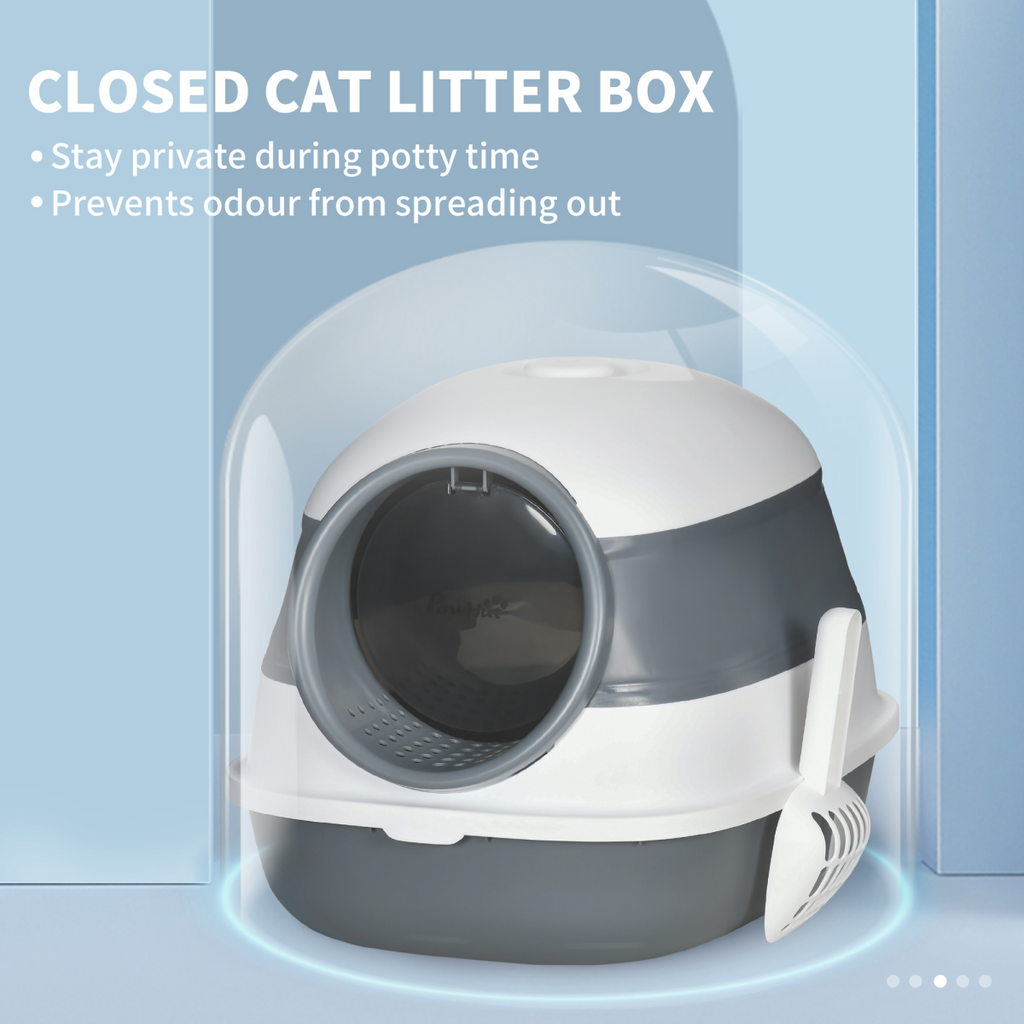 High-Sided Hooded Cat Litter Box with Scoop & Deodorising Filter