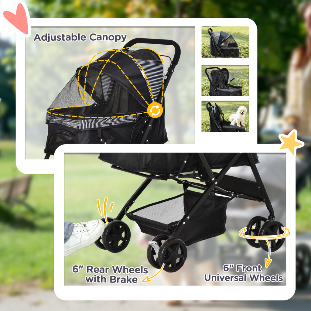 Black Foldable Dog Stroller with Reversible Handle