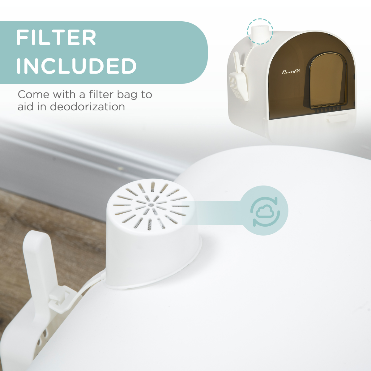 Hooded Cat Litter Tray with Scoop, Filter & Flap Door