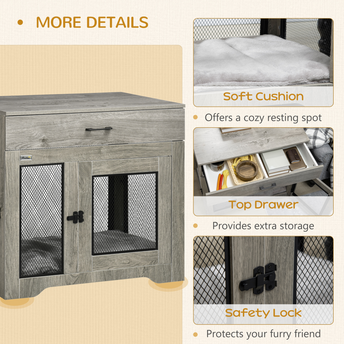 Grey Double-Door Furniture Dog Crate for Medium Dogs