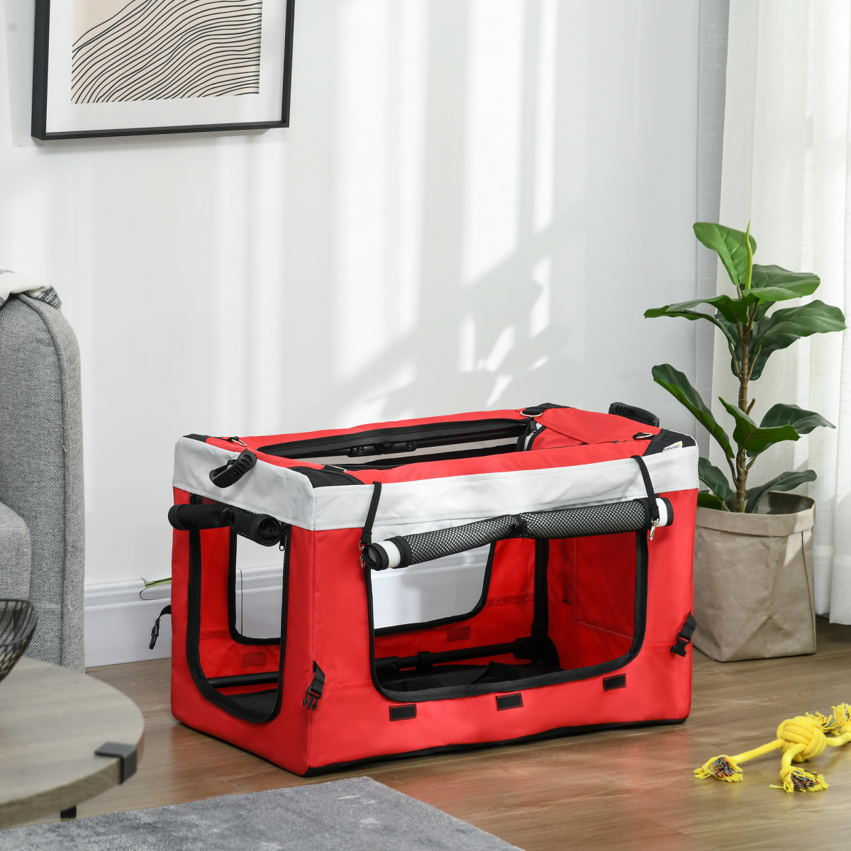 Foldable Pet Stroller with Detachable Carrier – Red