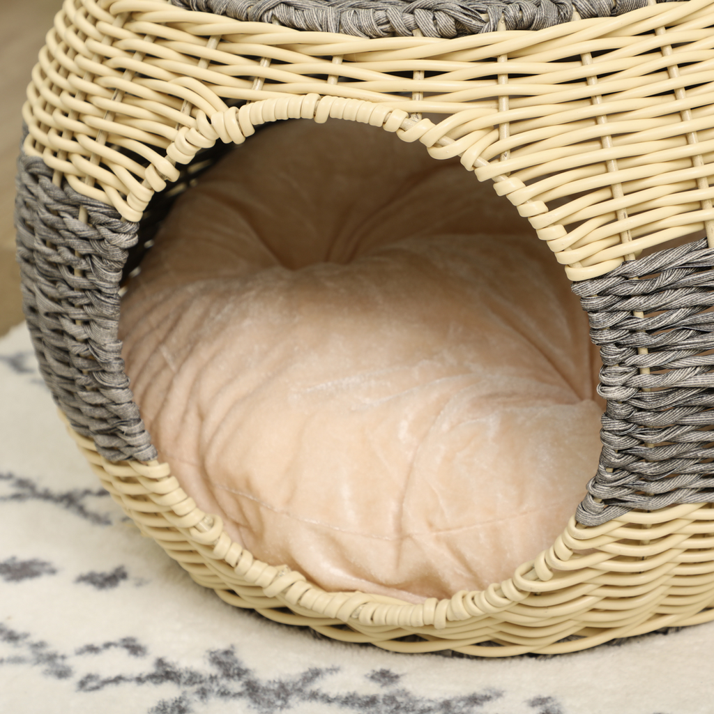 Rattan Raised Cat House with Soft Cushion | Petmelle